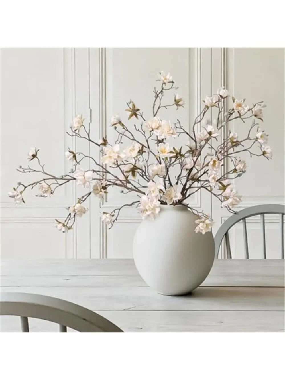 3Pcs Artificial Magnolia Flowers Stems Faux Floral Arrangement Vase Table Decor